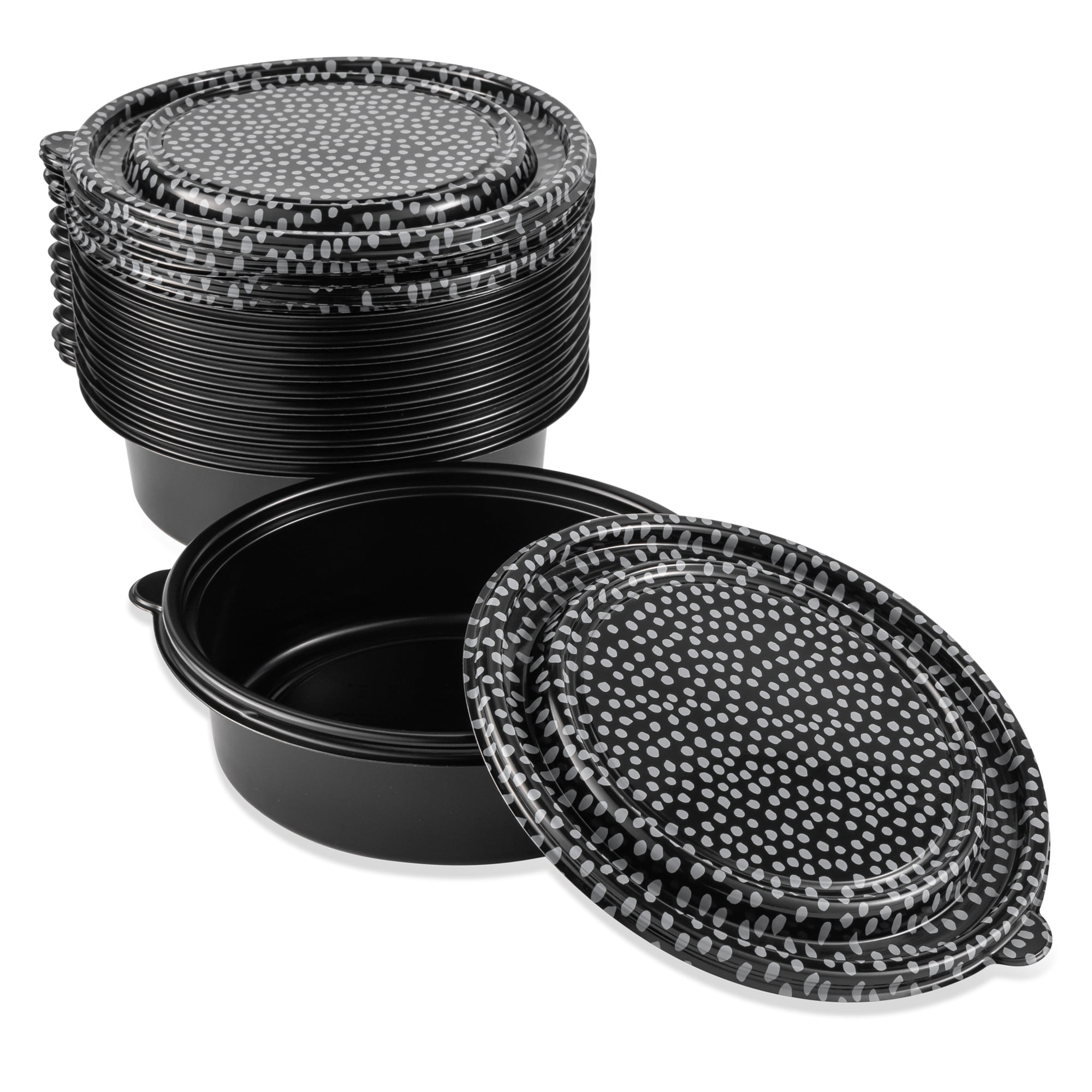 24 Piece Circle Meal Prep Food Container, Black