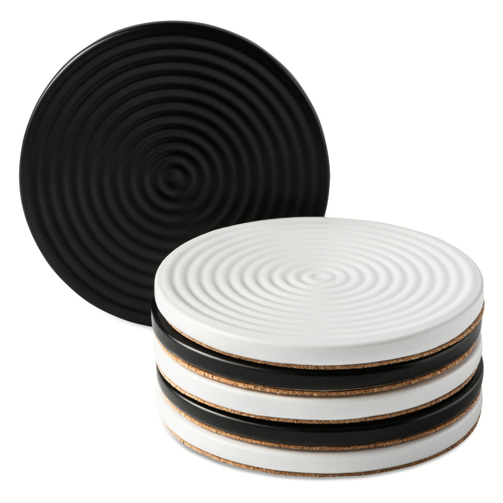 6 Pack Ceramic Ribbed Coaster Set Black