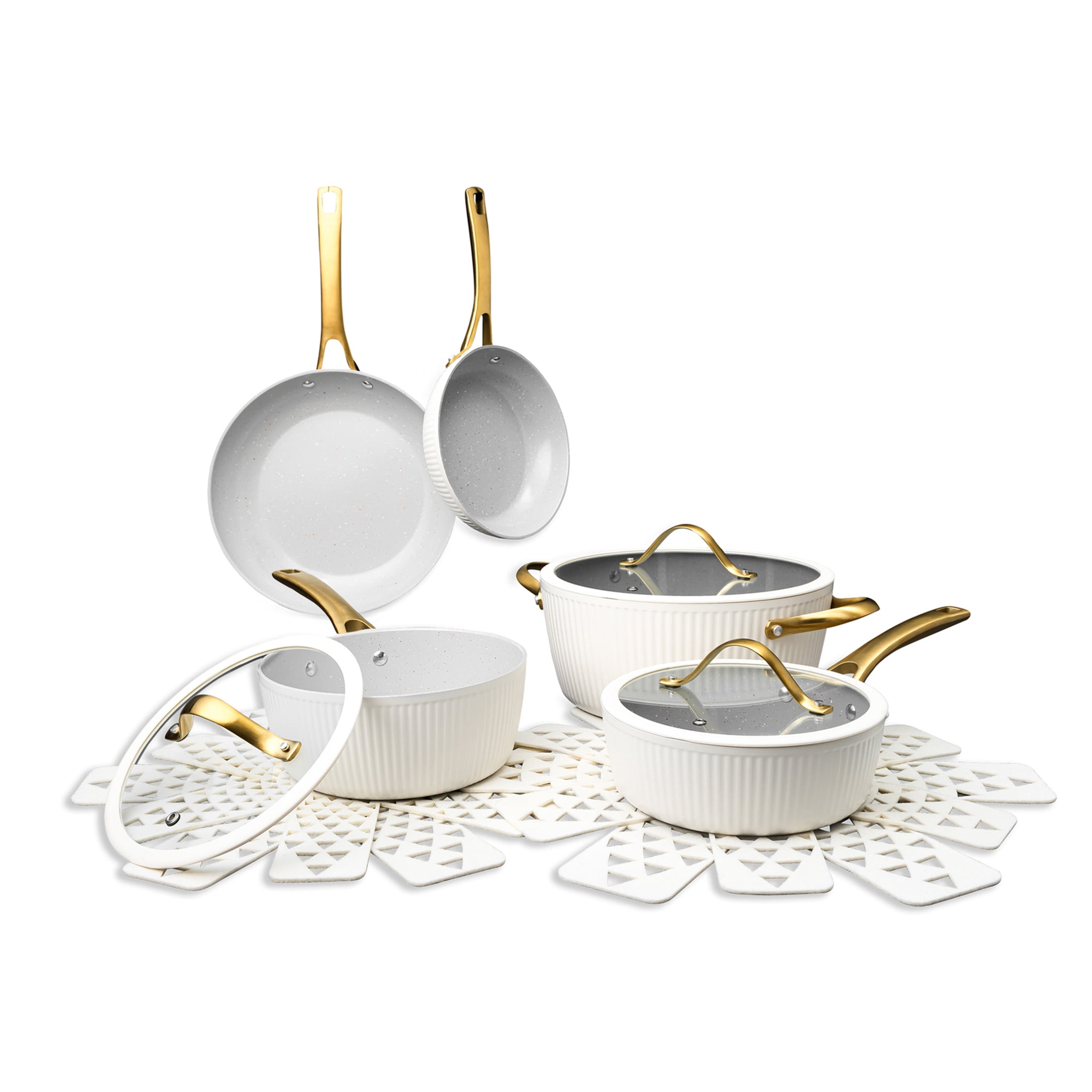 Signature 12-Piece Cookware Set Non-Stick- White & Gold